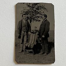 Antique Tintype Photograph Handsome Young Men Unique Odd Composition Outdoor picture
