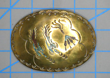 Vintage Western Hand Cast Brass Turquoise Belt Buckle picture