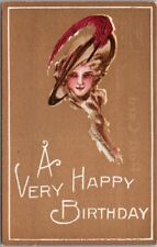 Vintage 1910s HAPPY BIRTHDAY Postcard Pretty Lady / Gold Background / Unused picture
