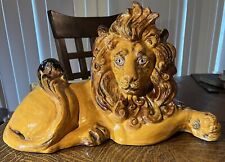Large & Magnificent 1973 Vintage Glazed Lion Ceramic/Plaster Statue SIGNED picture