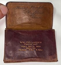 Rare Antique American William Follmer Thum Bit Bowling Team Leather Wallet 1908 picture