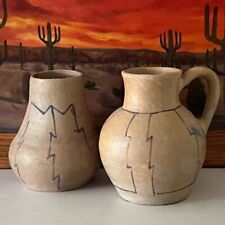 Vintage Southwest Clay Pottery Large Matching Pitcher and Jar FREE USA SHIPPING picture