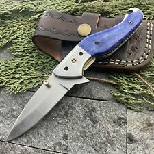 SHAR DBLADE Hand Forged D2 Steel Hunting Full Tang Folding Knife W/Sheath picture