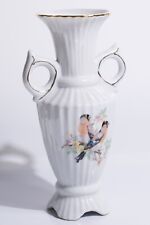 Vintage Porcelain Two Handle Small Bud Vase Birds and Floral Pattern picture