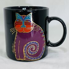 Cat Art Mug Hand Painted Whimsical Fancy Ornate VTG Black Coffee Japanese Signed picture