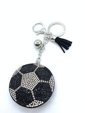 Bling Soccer Ball Diamond  Keychain Glitter Black Tassel Charm Accessory picture