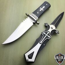 2 PC STAINLESS STEEL CELTIC CROSS HUNTING FIXED BLADE + Folding POCKET Knife Set picture