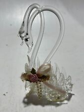 Vintage Clear Hand Blown Glass Goose Geese Love Swans Figurine picture