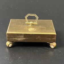 Vintage Mini Brass Footed Trinket Pill Box Red Felt Lined Rose Detail Hinged 3