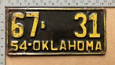 1954 Oklahoma license plate 67-31 YOM DMV Latimer great LOW NUMBER 2x2 15164 picture
