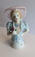 Porcelain Half Doll Japan Pin Cushion Antique 1920's 30's Victorian Look Woman  picture