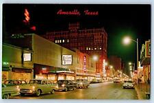 c1950 Amarillo Texas Polk Street At Night In Downtown Amarillo Building Postcard picture
