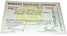 1951 1952  WABASH RAILROAD COMPANY EMPLOYEE PASS #6462 picture