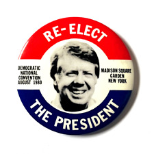 1980 Vintage Button Pin Re-Elect Carter DNC Convention NYC Badge Pinback picture