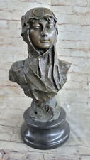 Vintage French Art Nouveau Patinated Bronze Female Bust Sculpture Figurine Decor picture
