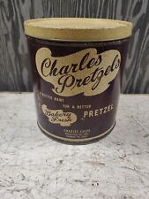 Vtg 60’s Charles Pretzels Musser's Potato Chips 9.5” Tall Tin Can Mountville PA picture
