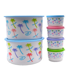 Tupperware Two Canisters and Four Snack Cups Set with Palm Trees picture