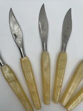 Set of 6 Vintage Mode Danish Knife Knives Golden Honey Acrylic Steak Stainless  picture