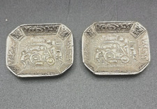 TWO MINIATURE REPOUSSE DISH w/A SCENE BEER KEGS BEING UNLOADED SILVER PLATED v/g picture