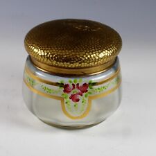 Antique Mont Joye Enameled Glass Powder Jar with Gold Metal Lid picture
