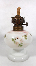 Antique Milk Glass Miniature Footed Kerosene Lamp with Brass Burner picture