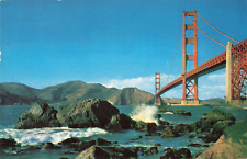 San Francisco CA California, Golden Gate Bridge, Rocks & Surf, Vintage Postcard picture