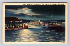 Lake Geneva WI-Wisconsin, Scenic Moonlight Boat Excursion Vintage c1941 Postcard picture