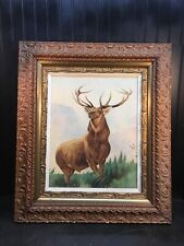 Vtg Ornate Victorian Wood Frame 28in x 24in Water Color Painting Stag Deer picture