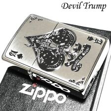 Zippo Oil Lighter Devil Trump Spade Playing Cards Silver Etching Japan picture