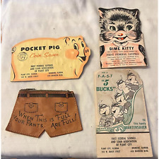 4 vintage Dime Quarter Coin Holders Pig Kitty American Indians picture