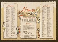 Vintage 1960s Paper Restaurant Placemat With Names For Boys Girls Name Origins picture