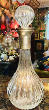 Vintage Bohemian Crystalize Clear Silver Banded Art Decor Spirited Bottle & Top picture