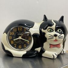 JINMEI Cat Alarm Clock Black/White RARE 1989 Japan *parts or repair* picture