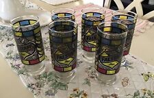 Vintage 70’s Lot Of 6 Anchor Hocking Stained Glass Footed Beer Glasses Falstaff picture