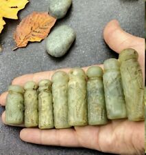 Lot Of 8 Pcs  Old Near eastern Jade Stone Cylinder Intaglio Seal Beads Amulets picture