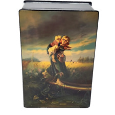 Fedoskino Russian Lacquer Box Large 1970 Children Running From a Thunderstorm. picture