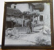 Antique Glass Slide man In A Mediterranean village   magic Lantern Slide picture