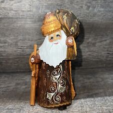 Rare Russian Santa Gold & Brown Coat with Bag of Presents & Walking Stick picture