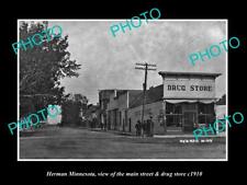 OLD 8x6 HISTORIC PHOTO OF HERMAN MINNESOTA THE MAIN St & DRUG STORE c1910 picture