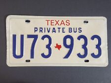 Vintage Texas Private Bus License Plate (U73-933) Expired Blue Letters on White picture