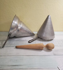 2 Vintage Wear-Ever Aluminum Sieves Strainers No. 8s (9.5” & 8”) 1 Wooden Cone picture