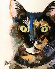 Tortie Cat Art Print Signed by Artist Ron Krajewski Painting 8x10    picture