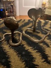 Vintage Brass Striking Cobra Snakes Set Bookends Figurines 5.5 & 4” picture