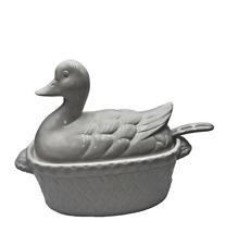 VTG Japan made Lidded Duck Soup Tureen W/ Ladle Basket Weave Creamy White Color picture