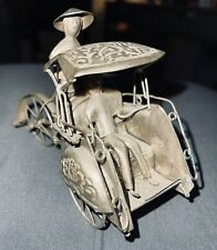 Rickshaw Figure Asian Silver Tone Metal Folk Art Vintage Pedicab Hand Crafted picture