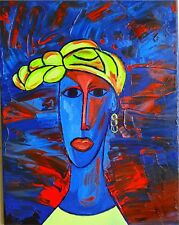 Original Oil Painting Semi-Abstract  Artwork Black African Woman Portrait People picture