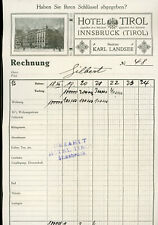 wd4  1920's Hotel Tirol Innsbruck Karl Landsee Bill / Receipt 110a picture