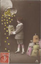 RPPC Fantasy Child Catching Gold Coins Good Fortune Wishes French c1910s N427 picture