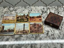 Vintage Win-el-Ware Square Coaster Set of 6 Gold Trim W Case Made in England MCM picture
