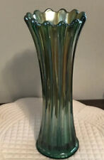 Vintage Corinth Westmoreland Glass 9.5” Vase  luminescent Teal 12 Rib Rare picture